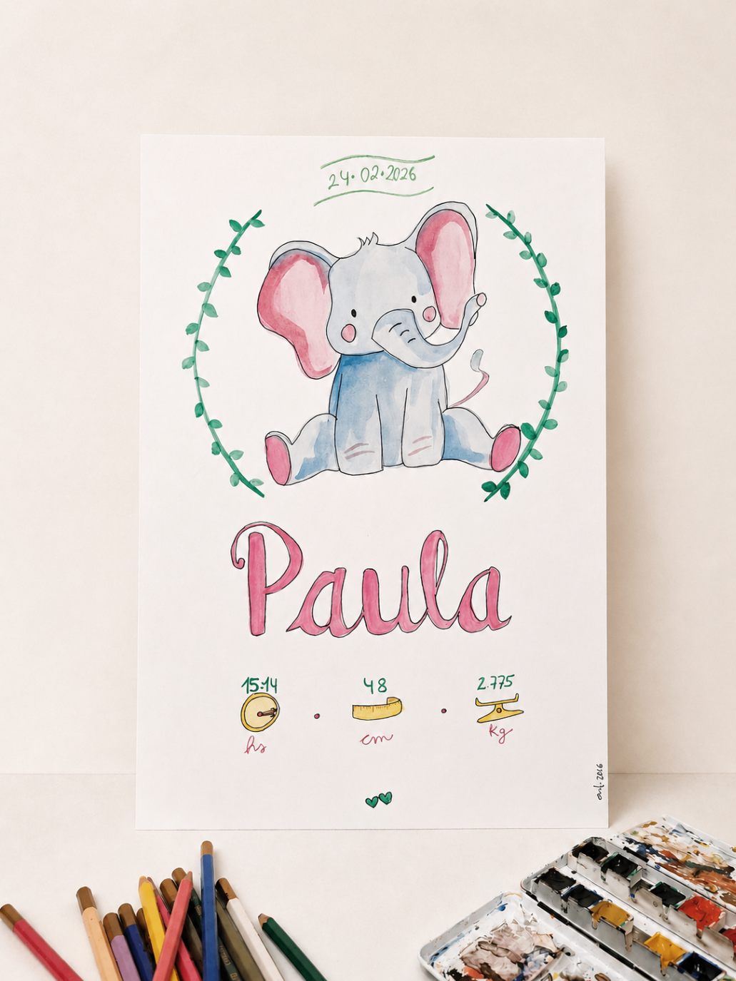 Làmina d'aquarel·la personalitzada amb elefant